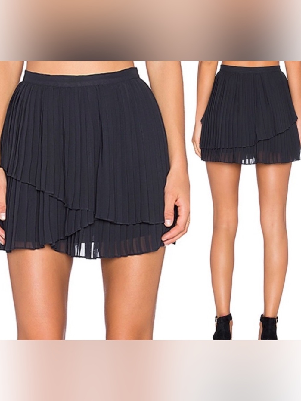 Joie De Vivre Women's Black Pleated Layered Mini Skirt
